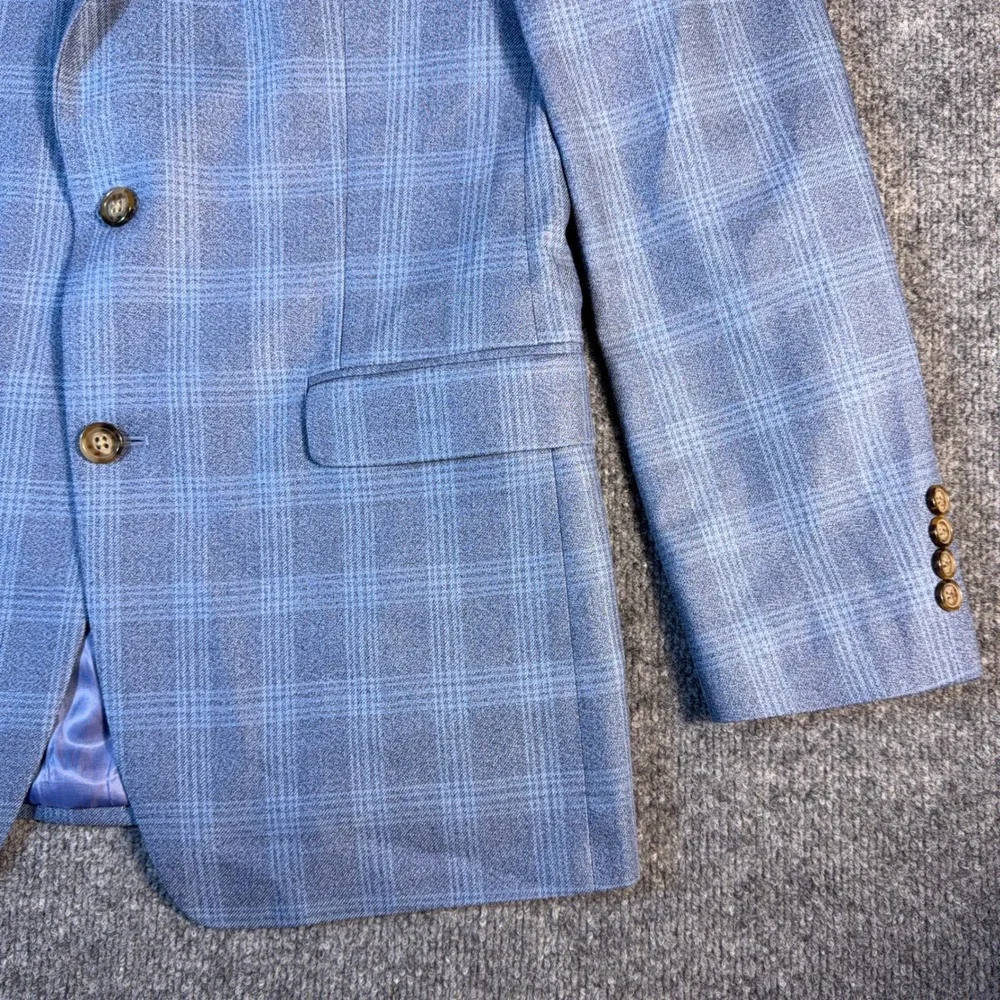 Lauren Ralph Lauren Mens 40L Blue Glen Plaid Silk Wool Blend Blazer Sport Coat